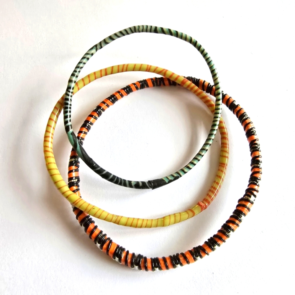 colorful bracelet set of 3 rubber woven wrapped